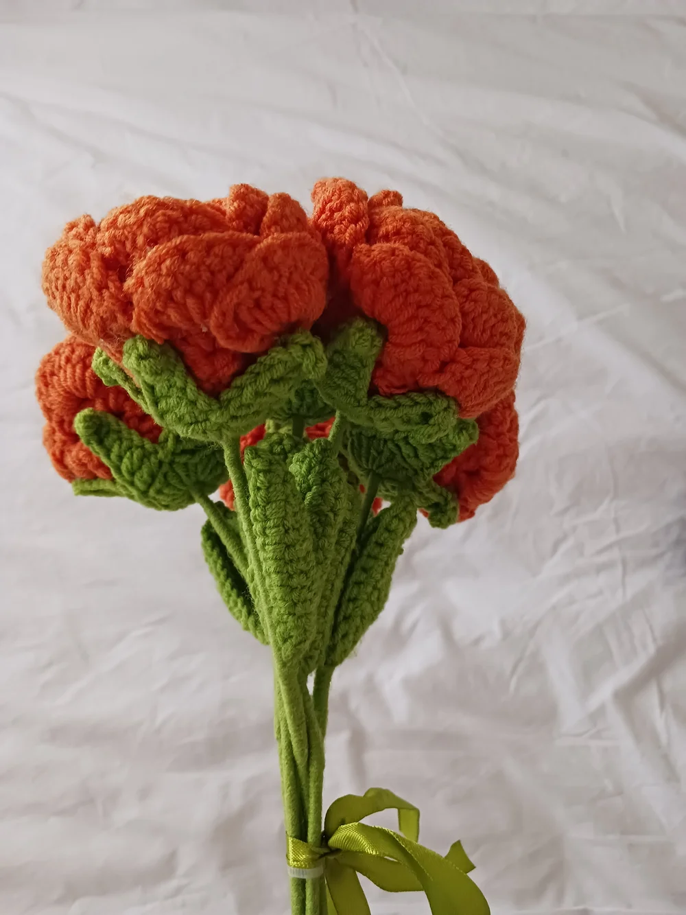 Handcrafted Orange Crochet Flower Bouquet Knit Florals NWOT Boho Farmhouse